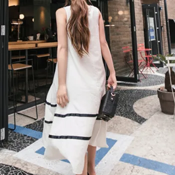 

Fashion Women Summer Dress O-Neck Sleeveless Long Dress Loose Leisure Dress Sleeveless round neck loose dress robe longue 2020