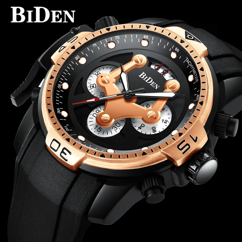 

BIDEN Men Watch Top Brand Luxury Chronograph Military Sport Male Clock Rubber Business Quartz Wristwatch relogio masculino 0138