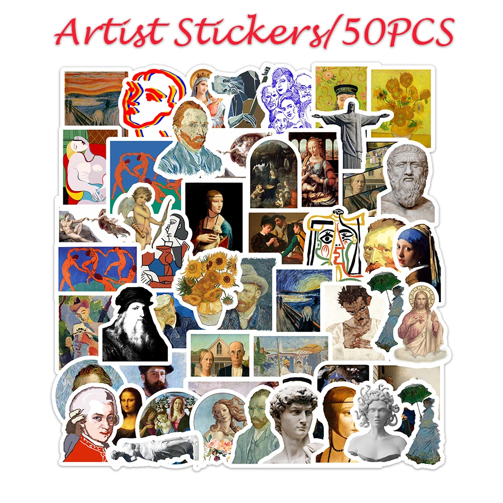 

50pcs Famous artists oil painting stickers packs anime 90s anime paster cosplay scrapbooking diy phone laptop decoration gifts