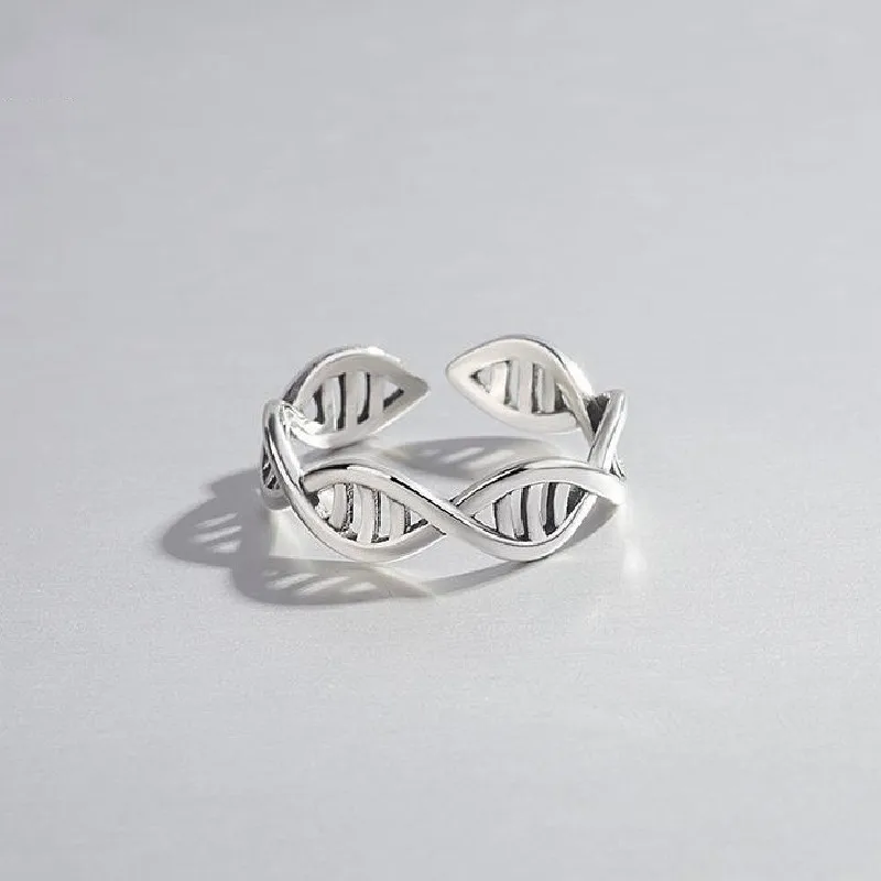 NewL 925 Sterling Silber DNA Ring – Offen, Verstellbar, Für Frauen | Einfacher Wellen-Design-Ring, Ca. 0,5 Cm Breit