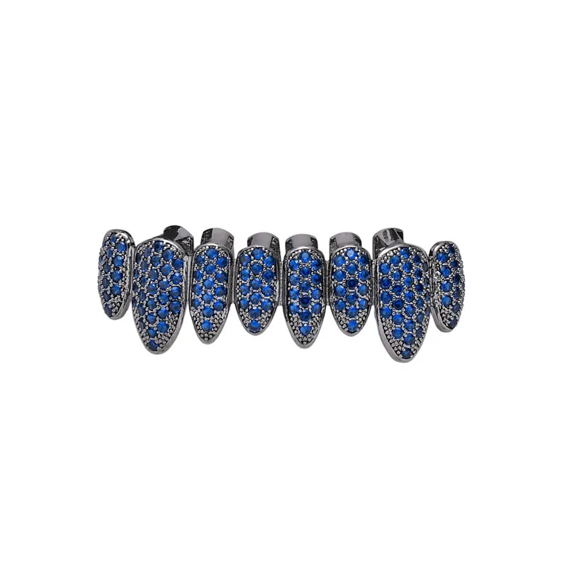 Deep Blue Bottom Хип-хоп ЗУБЫ Grillz Iced Out AAA циркон сверху и снизу зуб набор 8 цветов мужские неправильные зуб Grillz ювелирные изделия - Окраска металла: Deep Blue Bottom