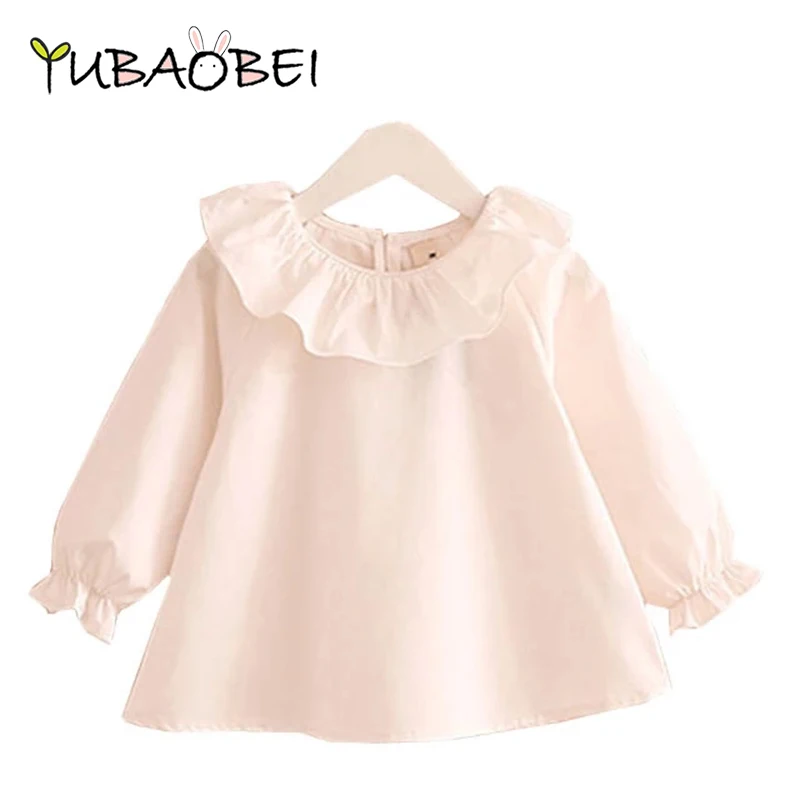 Little Girl Shirts Spring Fashion Ruffle Neck Baby Girls Blouses Cute Long Sleeve korean Tops Kids Clothes Age 1 2 4 6 8 T