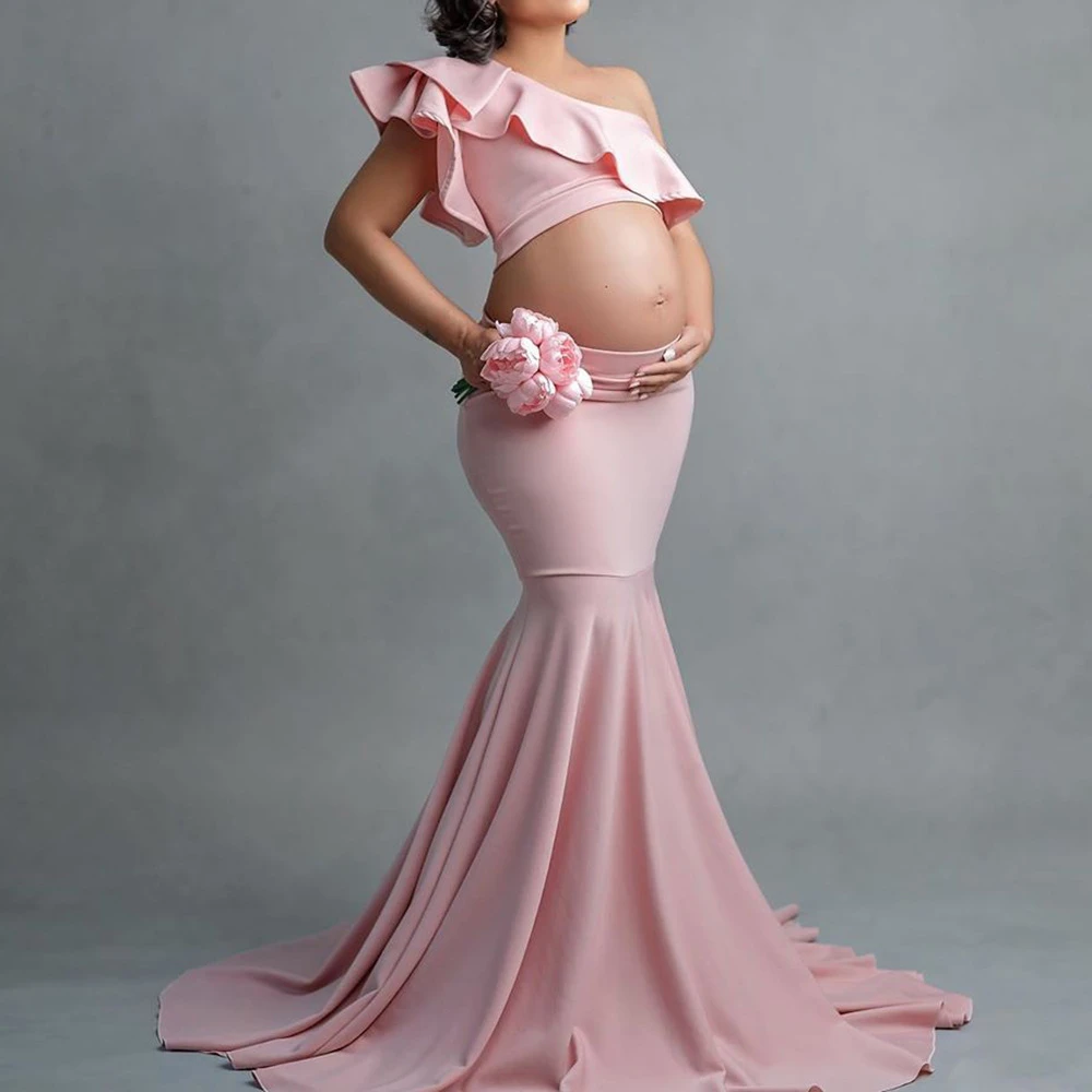 Women Pregnant Maternity Dress Ruffle Photography Shoot Dresses Long Maxi Gown