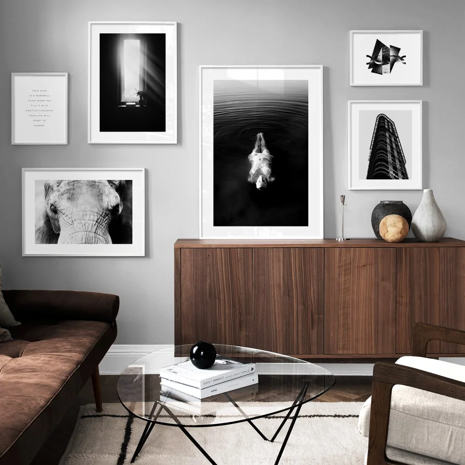 

House Window Woman Lake Elephant Nordic Posters And Prints Wall Art Canvas Painting Vintage Wall Pictures For Living Room Decor