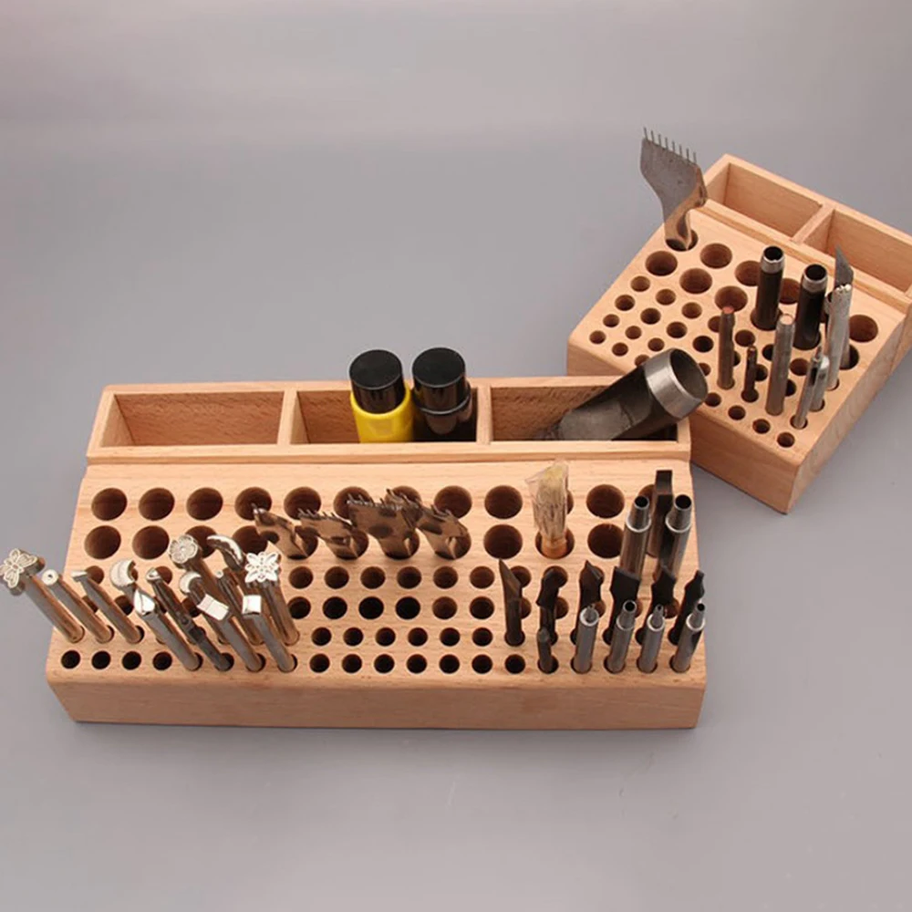

Стеллаж для кожевенного ремесла из сосновой древесины, 46/98 отверстий, держатель для инструментов «сделай сам», органайзер для хранения кожаных инструментов с канавками