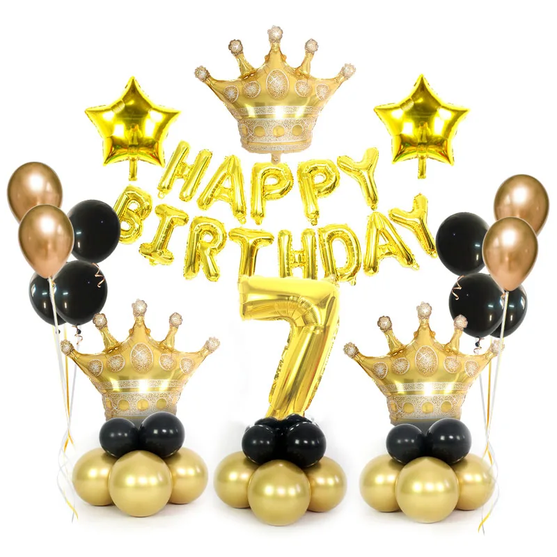 GD crown SVRset7) Розовое золото Воздушные шары для дня рождения фольгированные буквы «С Днем Рождения» воздушные шары короны шары для празднования юбилея вечерние принадлежности для декора - Цвет: GD crown SVRset7)