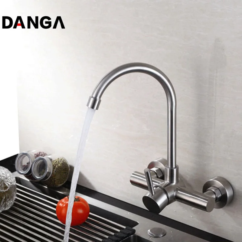 

Kichen Faucet 2 Hole Water Faucets 360 Rotatable Kitchen Spigots Brushed Water Tap Bath Mixer Sink Tap Hot and Cold Bathroom Tap