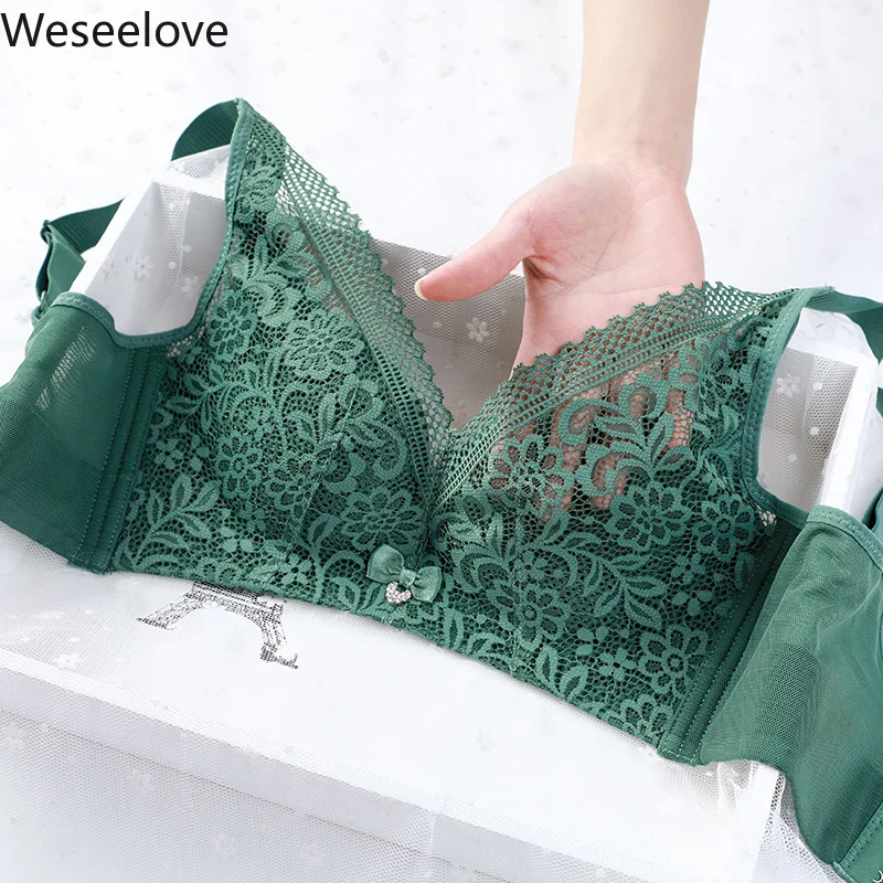 

Weseelove No Steel Ring Large Size Seamless Push Up Bras Thin Underwear Women Gathered Lace Wide Shoulder Strap Sexy Bra M11