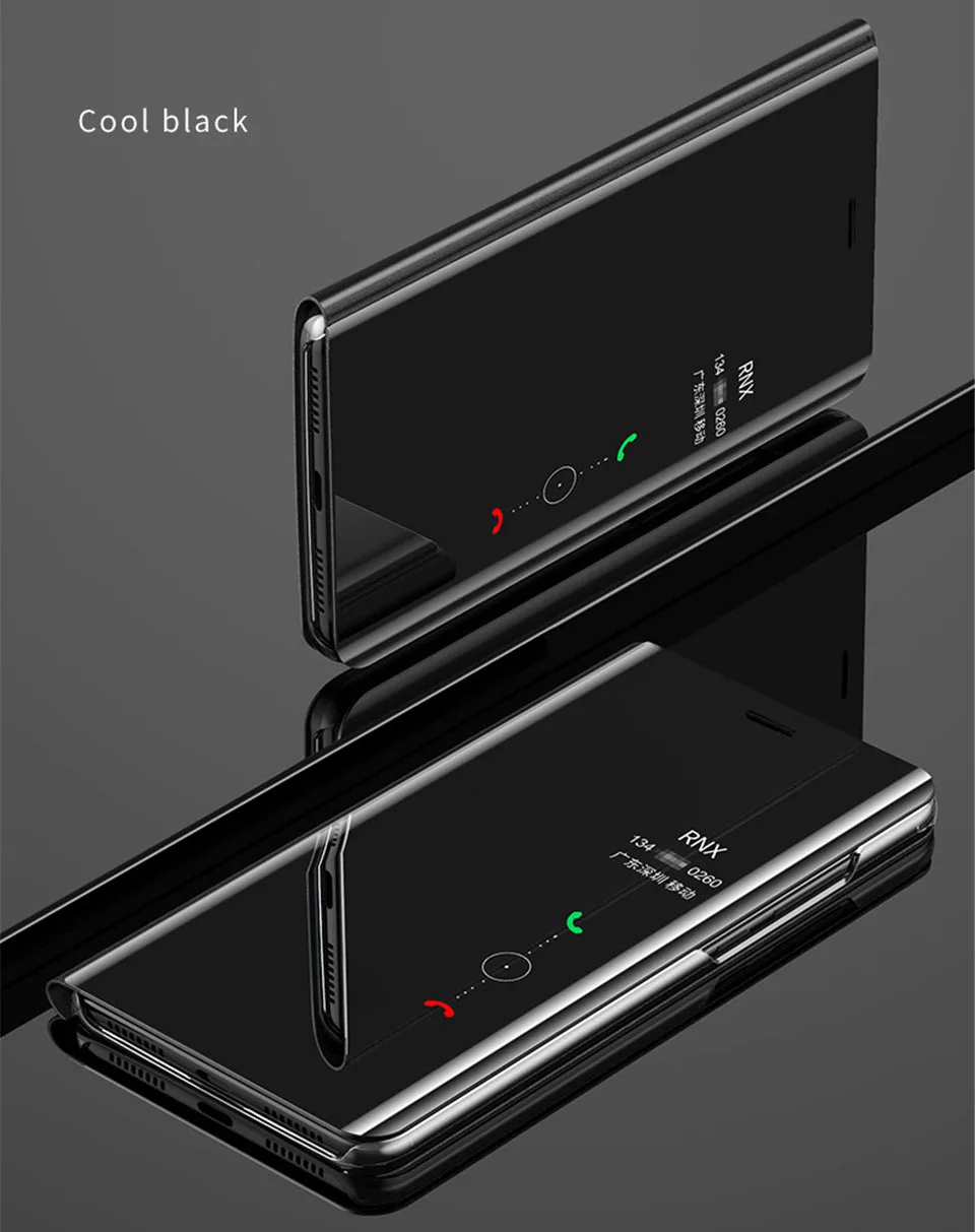 Smart mi rror флип-чехол для Xiaomi mi Note 10 9 8 CC9 CC9E A3 A2 Lite 6X Pro Чехол для Red mi Note 8 8T 7 6 5 5A Prime 4 4X чехол s - Цвет: Черный