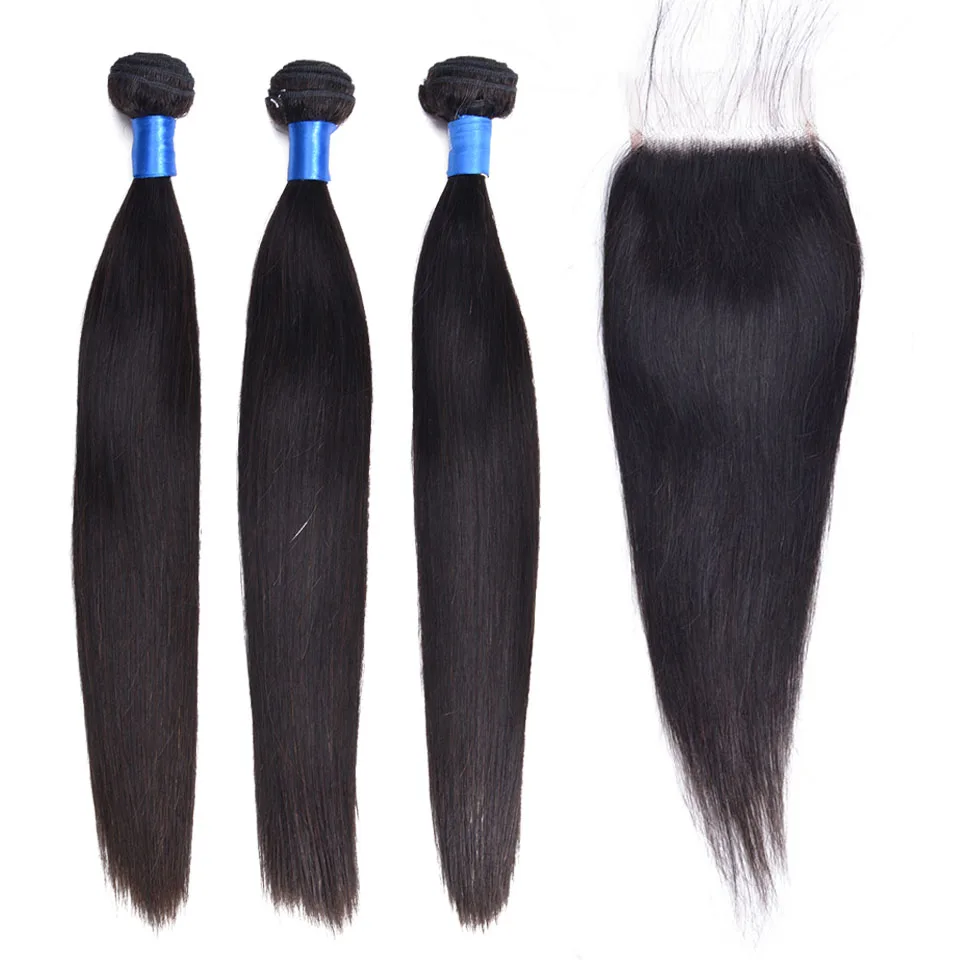 OYM волосы прямые волосы "-26" средний коэффициент бразильский-Реми натуральные кудрявые пучки волос с 4x4 кружева закрытие волос расширения