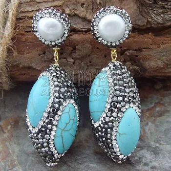 

E070115 White Pearl Stone Trimmed With Marcasite Earrings CZ Stud