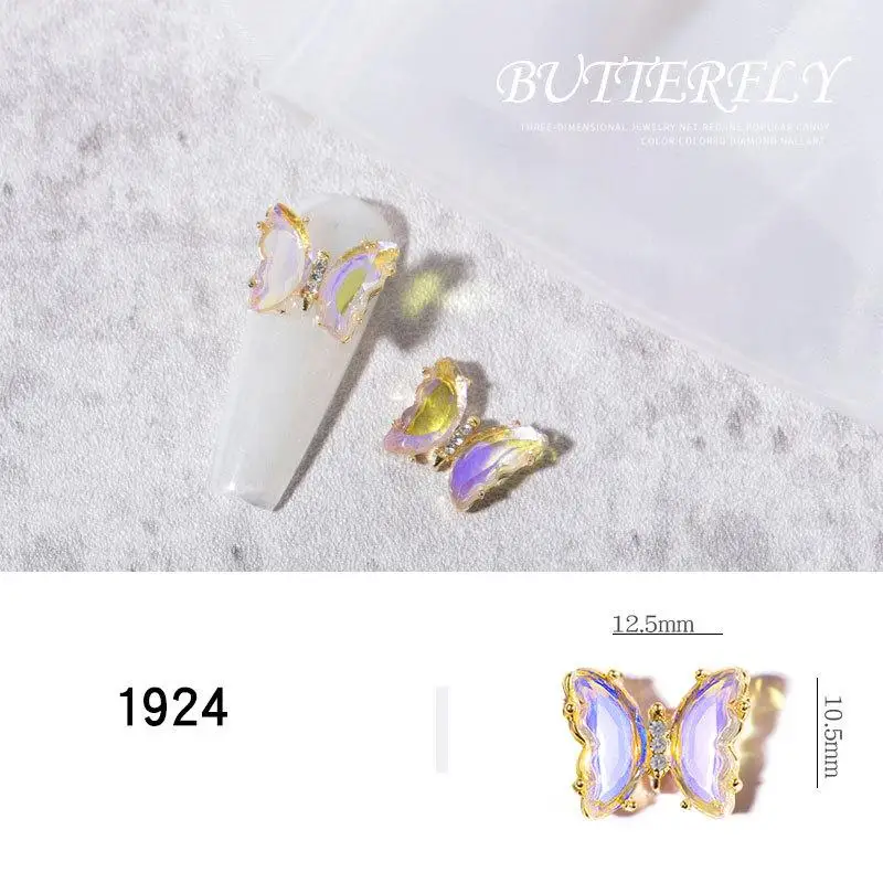 1PC Aurora Glitter Sequins 3D Butterfly Zircon Nails Rhinestones Jewelry DIY Professional Manicure Nail Art Decorations Tool
