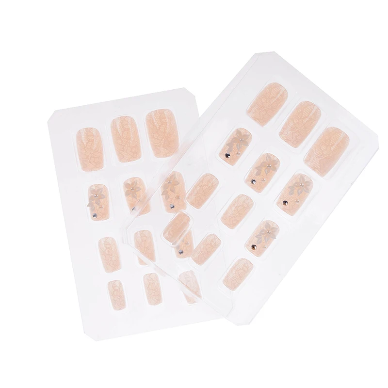 New 24pcs Fashion Long Fake Nails Tips Oval Red Gradient Japanese White Cherry Style Flower Decorated for Fashion Girls