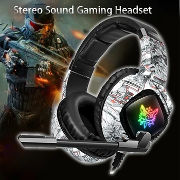 

K19 RGB Gaming Heaset Stereo Earphones Camouflage for PS4 PC Gamer Headphones with Mic LED Light for Laptop Tablet Phone Game