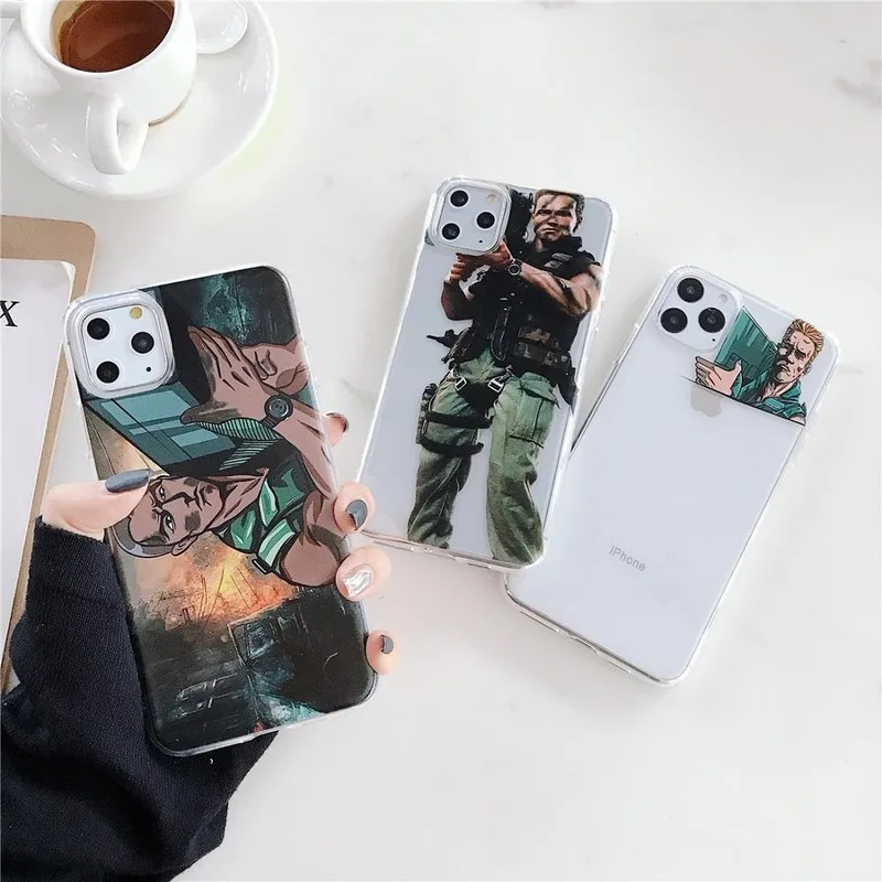 

Cartoon Arnold Fire Gun Commando Transparent Phone Cases for IPhone 11 Pro MAX Coque X XS XR 6 6s 7 8 Plus Soft TPU Back Cover