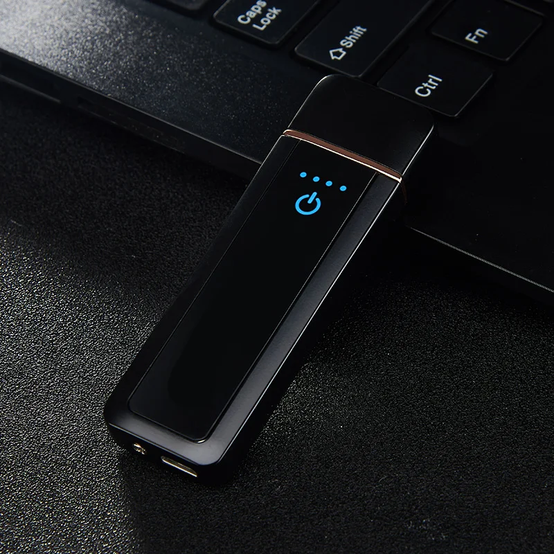 Фокус usb сенсорный экран Вольфрамовая Зажигалка квадратная электрическая зажигалка Перезаряжаемый USB зажигалки защищенный от ветра для курения аксессуары - Цвет: BLACK