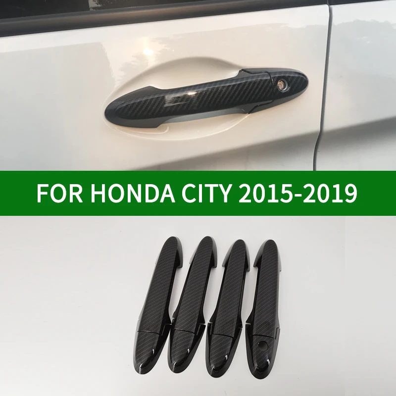 Для Honda CITY- черный карбоновый узор Дверная ручка Крышка ободок отделка