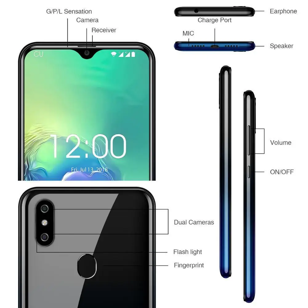  OUKITEL C15 Pro+ 6.088'' Water Drop Screen 4G Smartphone Android 9.0 3GB+32GB Fingerprint cell phon