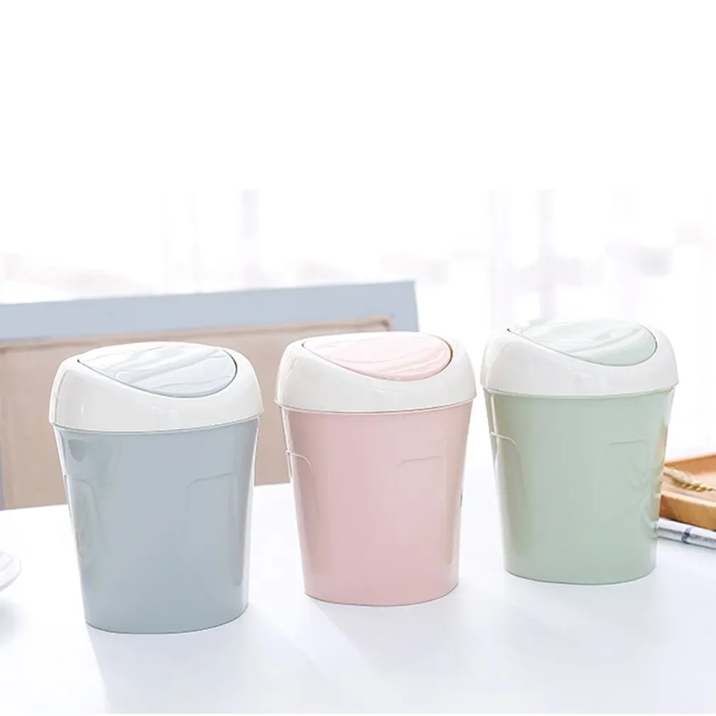 Creative Rocking Cover Mini Trash Can Plastic Kitchen Living Room Storage Organizer Practical Desktop Trash Can
