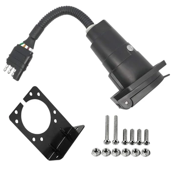 

7 Way Round Trailer Connector To 4 Way Flat Truck Reverse Plug with Mounting Bracket Rv Accessories