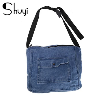 

SHUYI Fashion Street Women's Crossbody Bag Simple Style Blue Jeans Shoulder Bag Large Capacity Student Tutorial Bag Shopping Bag