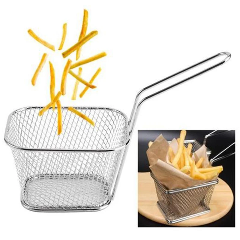 10Pcs Portable Stainless Steel Chip Mini Fry Basket Filter Fryer Kitchen Cooking Cook Basket Colander French Fries Basket