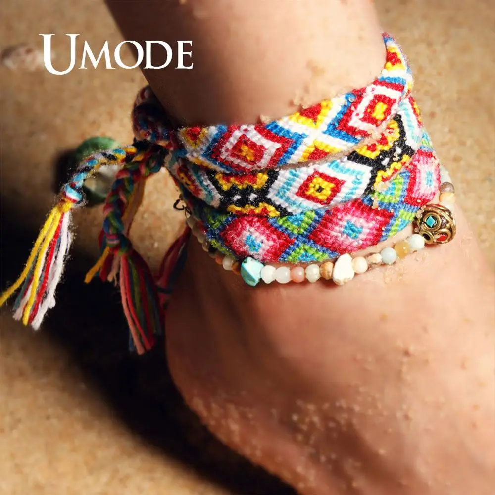 UMODE Мода Амазонит женские браслеты для щиколотки трендовые Непальские бисерные Vsco девушки плетение талисманы браслеты на ногу бижутерия для ног PA0044