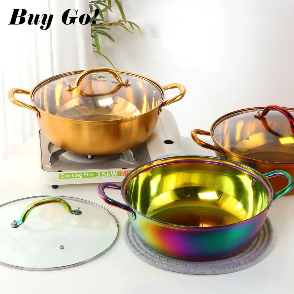 Durable Stainless Steel Copper Hot Pot Compatible Pot Home Kitchen Cookware  Soup Table Cooking Pot with Glass Lid Twin Divided - AliExpress