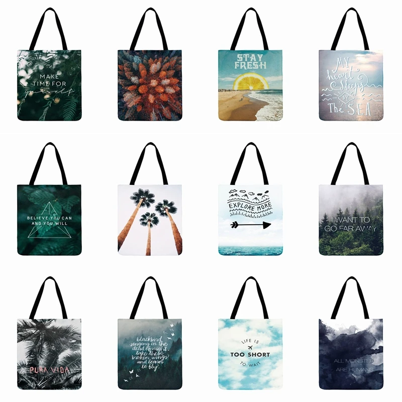 

Foldable Shopping Bag Far Away Beautiful Scenery Print Tote Bag For Women Casual Tote Ladies Shoulder Bag Outdoor Beach Bags
