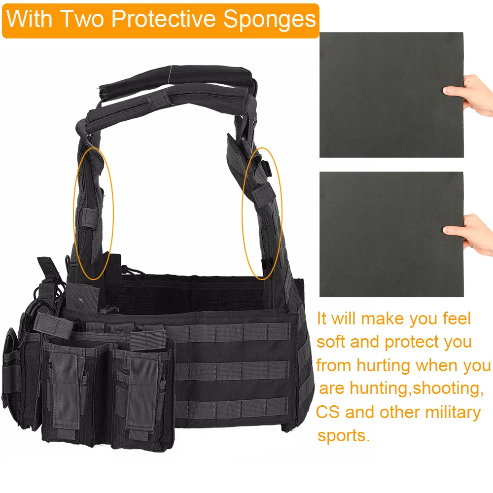 1000D Tactical Molle Vest Military Airsoft Combat Assault Plate Carrier Vest with 6 Accessories Pouch for Hunting Shooting CS