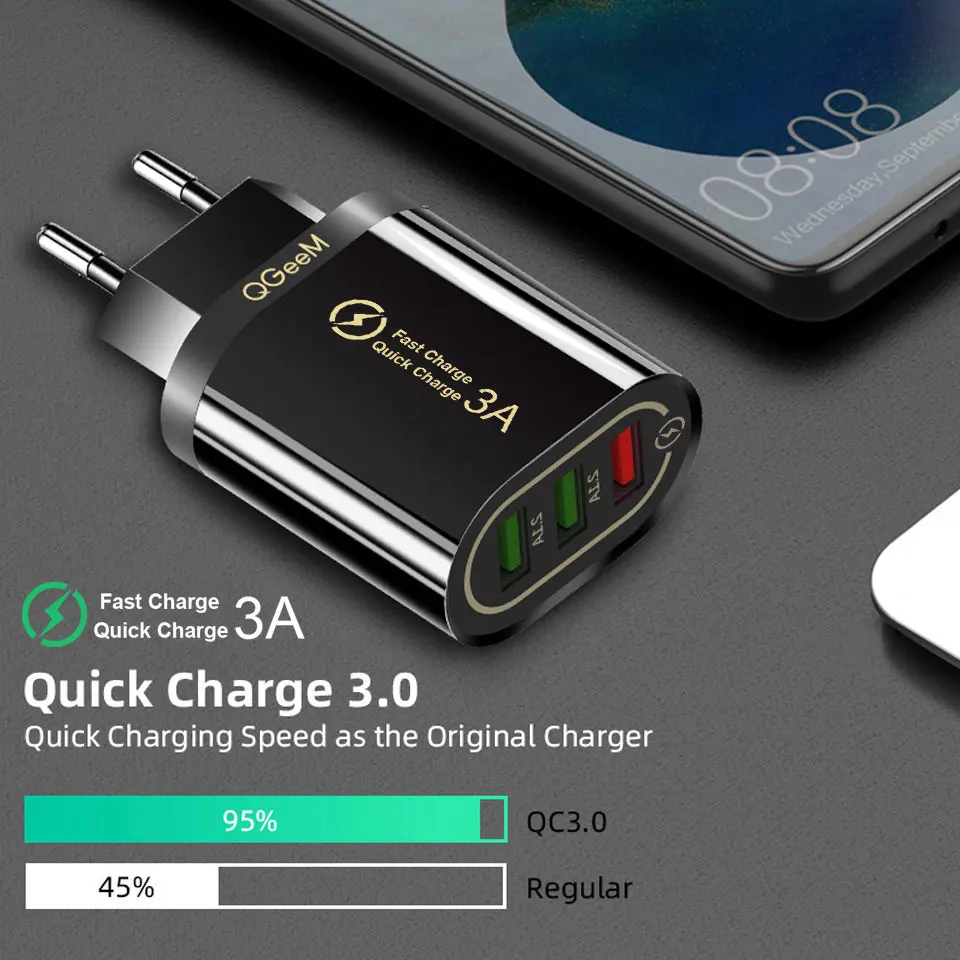 Зарядное устройство QGEEM с 3 USB портами для iPhone быстрая зарядка 0 быстрое зарядное