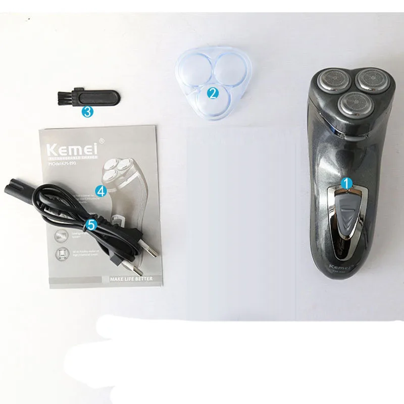 Электробритва Kemei, KM-890, электрическая бритва, перезаряжаемая, тройная, 3D, плавающая головка лезвия, бритва для мужчин, триммер для бороды, боковая бритва