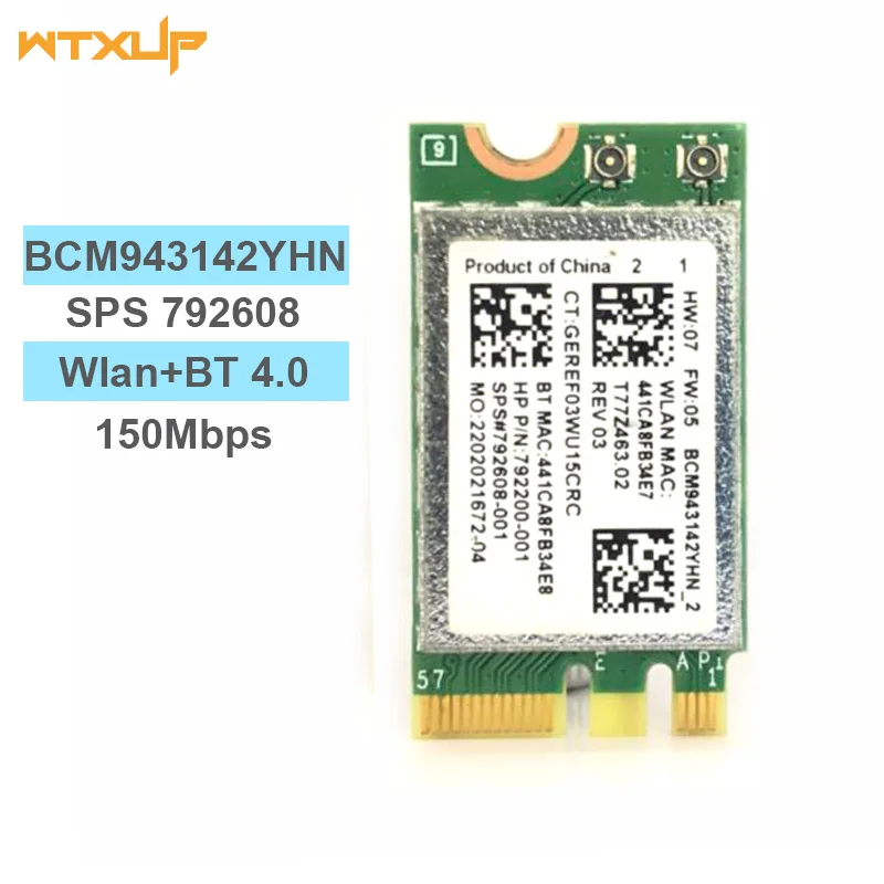 Беспроводная карта адаптера Broadcom BCM943142Y 150 Мбит/с Wlan + Bluetooth M.2 NGFF WiFi BT 4 0 802.11b/G/N SPS: