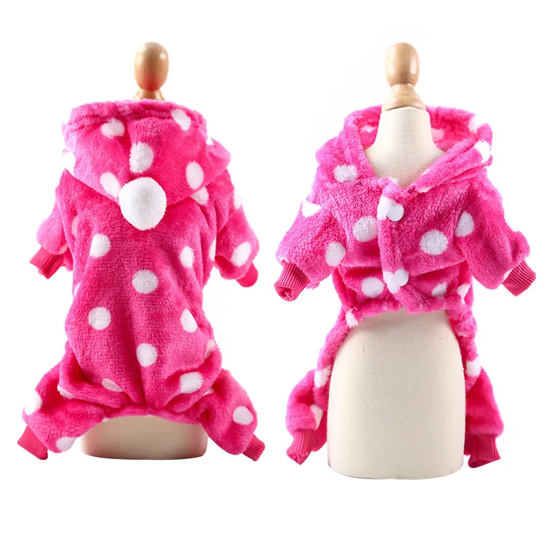 Fushia Dot Мягкий, флисовый, для собаки, одежда Зимний комбинезон для собаки Костюмы в четырех ногах для теплое пальто для собак с воротником пижамы Чихуахуа маленькая собака щенок Зимняя одежда с капюшоном - Цвет: Fushia Dot