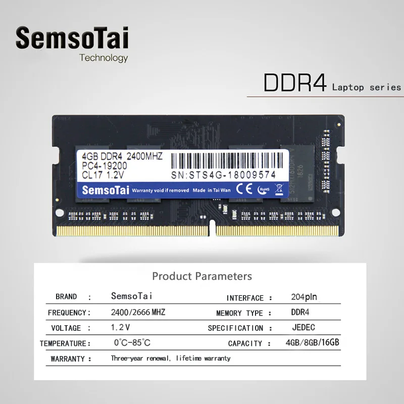 SemsoTai ram ddr4 4gb 8gb 16gb 2400mhz 2666MHz CL = 17 brandwidth PC4-19200 288pin Dimm 1,2 V пожизненная гарантия memoria ram ноутбук