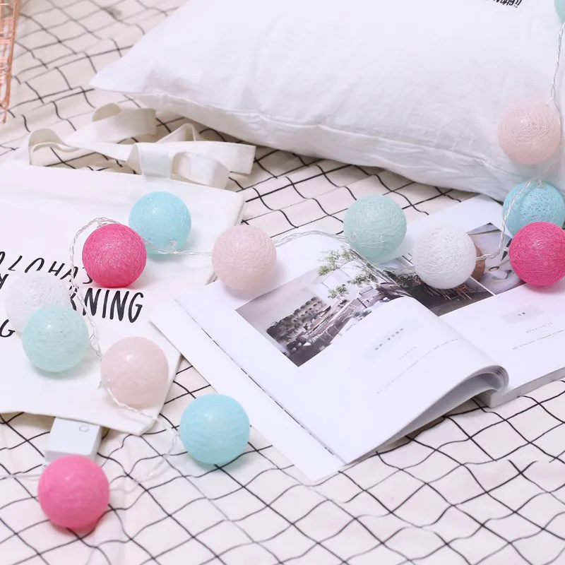 Pink Blue Светильник на цепочке из хлопковых шаров, рождественские украшения для дома, наружный светильник, s гирлянда, светодиодный, блестящий, Chanukah, салонный, новогодний - Испускаемый цвет: Pink Blue