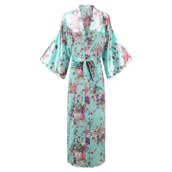 Голубое кимоно для молодой леди, халат, платье, сексуальный свободный халат для отдыха, одежда для сна с v-образным вырезом и половинным рукавом, домашняя одежда, интимное белье - Цвет: Light Blue C