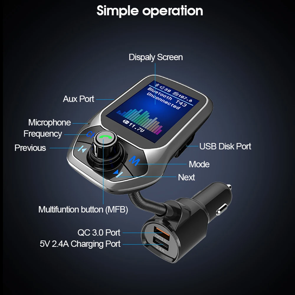 Автомобильный MP3 музыкальный плеер fm-передатчик Bluetooth громкой телефон QC3.0 быстрое зарядное устройство Поддержка sd-карты для автомобиля