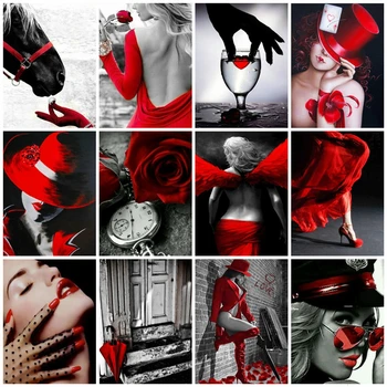

AZQSD 5d Diy Full Square Diamond Embroidery Red Black Series Diamond Painting Scenic Rhinestone Mosaic Decor