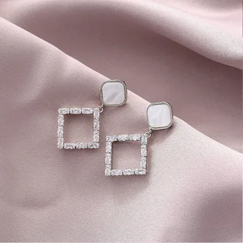 

S925 Silver Needle 2020 New Style Full of Crystals Geometry Earrings Japanese Korean Online Celebrity High Grade Sense of Design