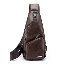 Кожаная нагрудная сумка USB с функцией отверстия для наушников, посылка, Мужская нагрудная сумка, Мужская Большая вместительная сумка-мессенджер