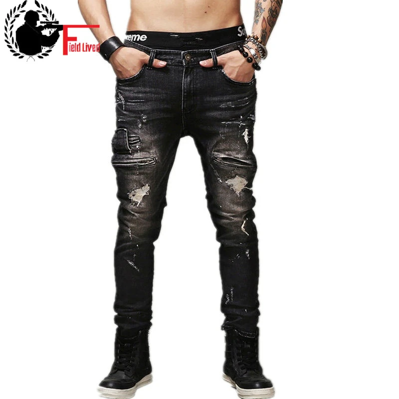 Rengør rummet affældige stewardesse Men's Ripped Biker Jeans Black Slim Fit Motorcycle Jeans Men Vintage  Distressed Denim Jeans Pants|jeans pants|distressed denimmens ripped biker  jeans - AliExpress