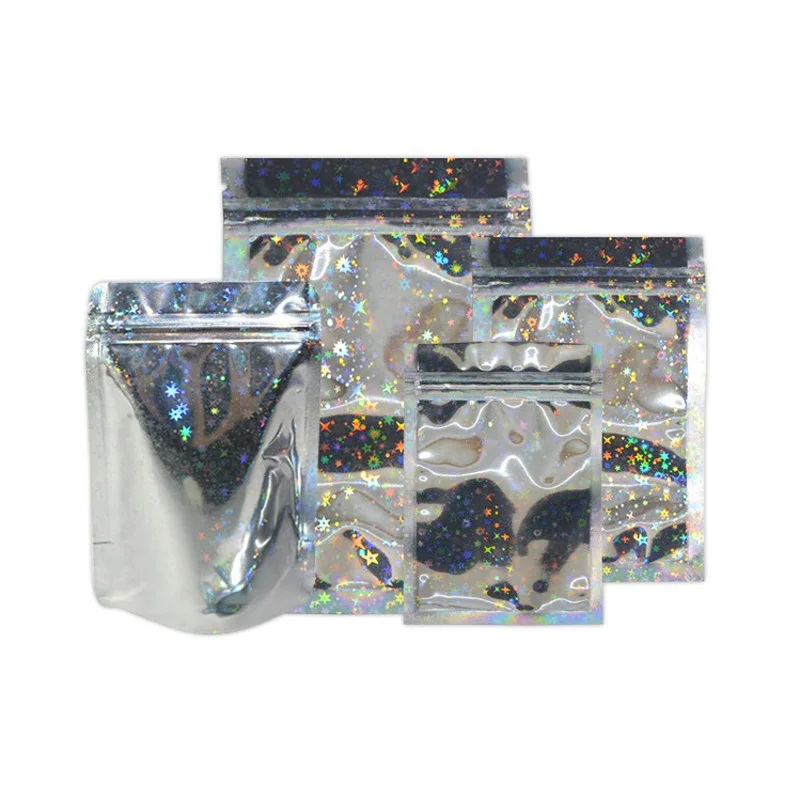 

1000Pcs/Lot Star Laser Color Reclosable Aluminum Foil Zipper Packaging Bag Mylar Food Grocery Retails Ziplock Packing Bag