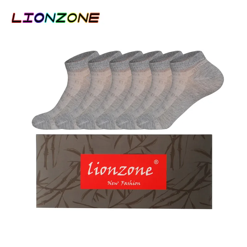 Grey-Box LIONZONE 6 пар/лот летние мужские носки короткие мужские носки дышащие мужские классические белые серые черные носки бамбуковые невидимые - Цвет: Grey-Box