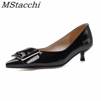 

Mstacchi Square Button Soft Patent Leather Women Shoes 2020 New Thin Heels Pointed Fashion Sexy Madam Shoes Sapatos Das Mulheres