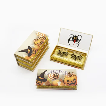 

Pumpkin Halloween Theme Eyelash Box With Tray Custom Lash Packaging Box With Logo Handmade Reusable Natural Eyelashes Makeup