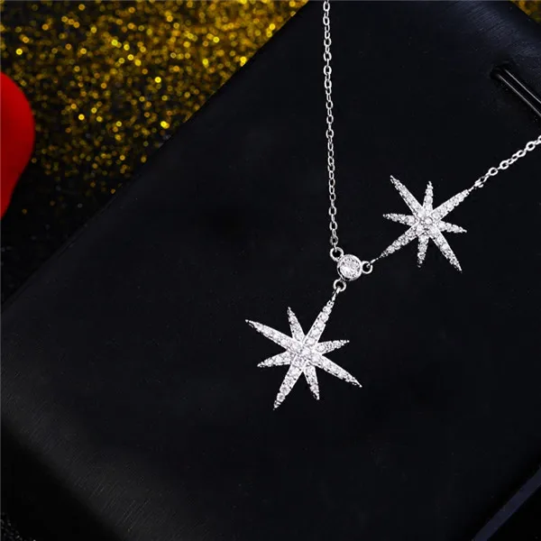 Летний дизайн, CZ цирконий, ожерелье, серьги, кольца, браслет, набор для женщин, модные, Звездные, вечерние, ювелирные изделия KE122 - Окраска металла: 2 Star Necklace