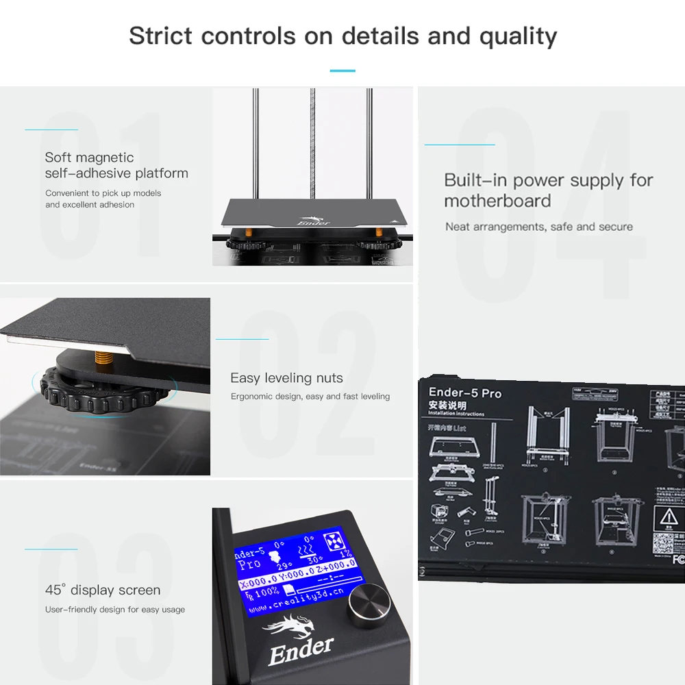 Creality 3D Ender-5 Pro Высокоточный 3d принтер DIY комплект с обновлением Бесшумная материнская плата PTFE трубки металлический экструдер 220*220*300