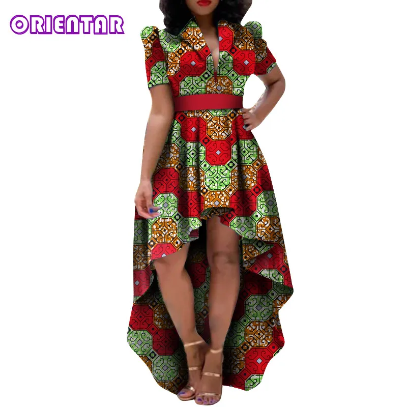 Африканское платье для женщин модное спереди короткое сзади длинное платье Африканский Воск Принт Базен Riche Анкара Дашики Платье WY5203 - Цвет: 2