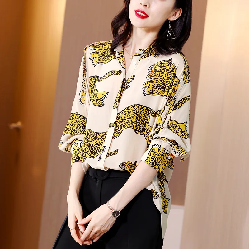 Yellow Contrast Color Silk Shirts 2020 Spring and